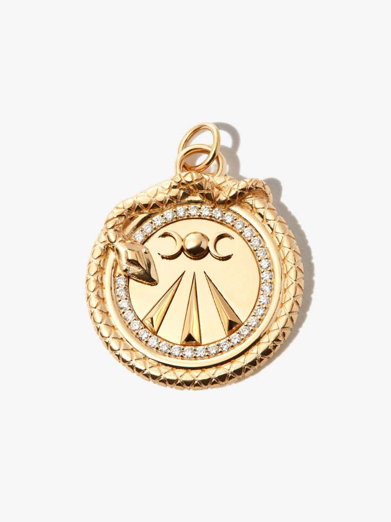 18k Yellow Gold Mind Body Soul Wholeness Large Diamond Medallion Charm