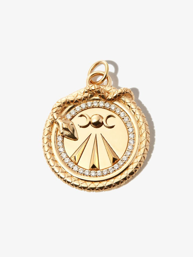18k Yellow Gold Mind Body Soul Wholeness Large Diamond Medallion Charm