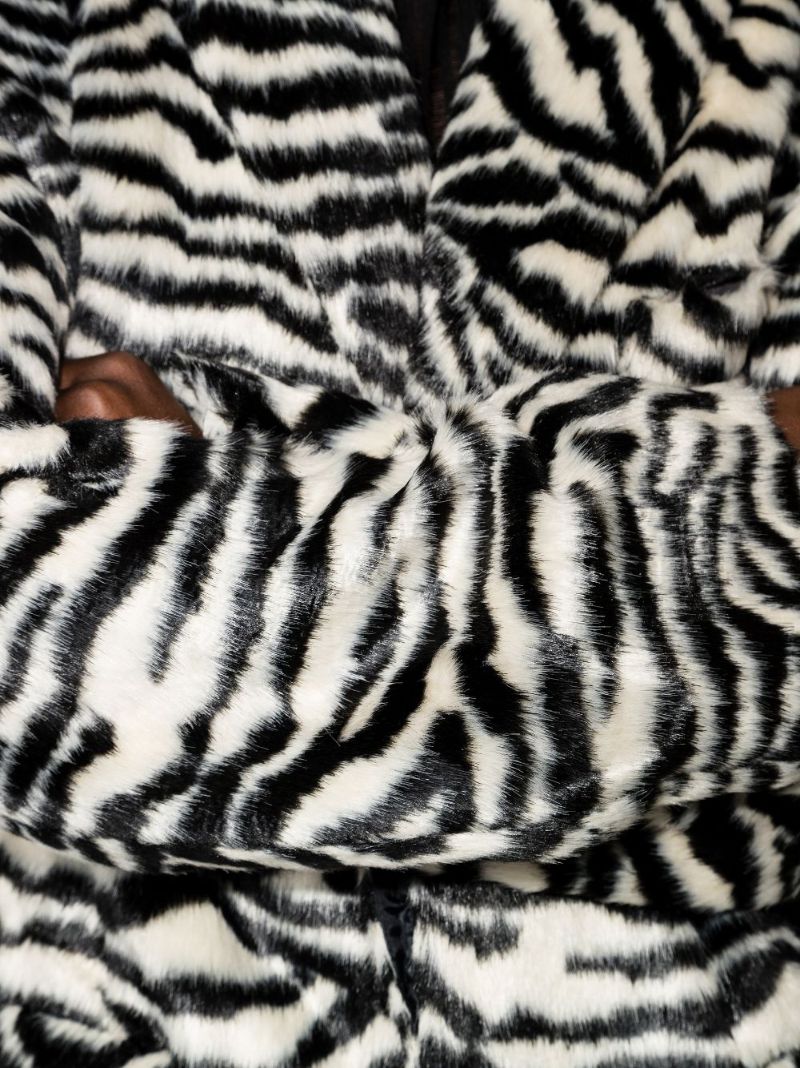 Zebra-print Faux-fur Coat