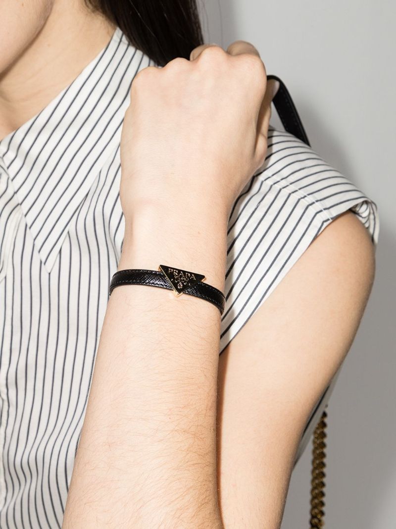 Black Triangle Logo Leather Bracelet