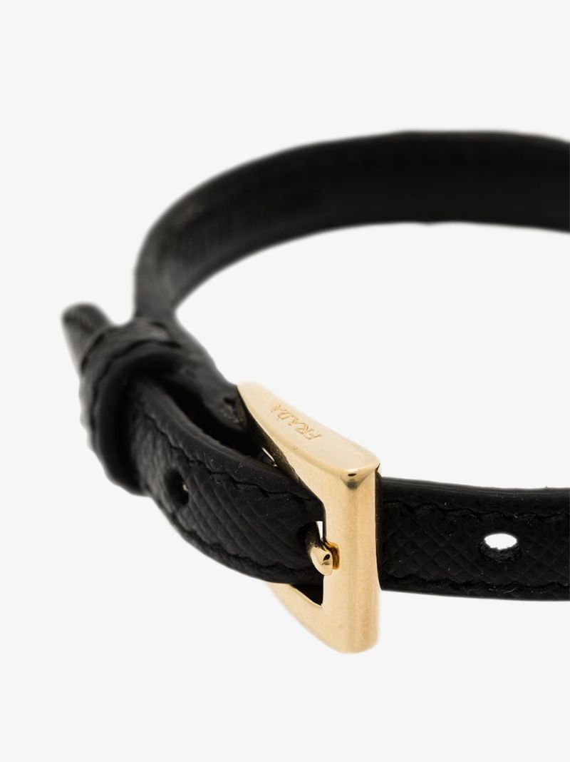 Black Triangle Logo Leather Bracelet