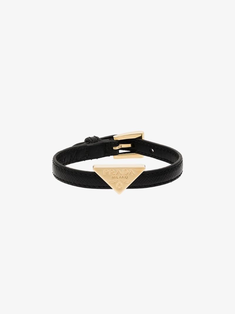 Black Triangle Logo Leather Bracelet