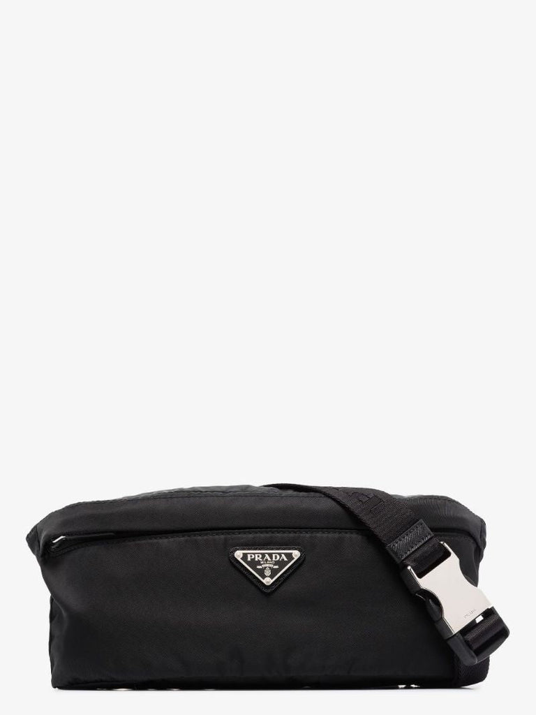 Black Re-nylon Logo Plaque Cross Body Bag