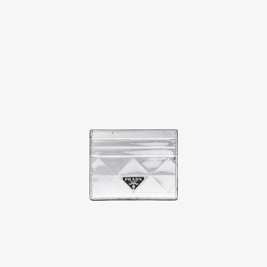 Silver Logo Leather Card Holder