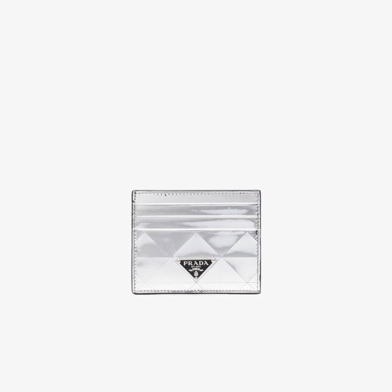 Silver Logo Leather Card Holder