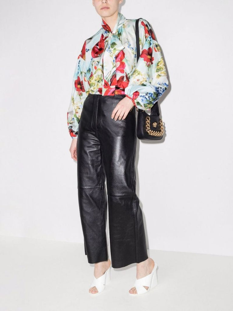 Floral Print Pussy Bow Silk Shirt
