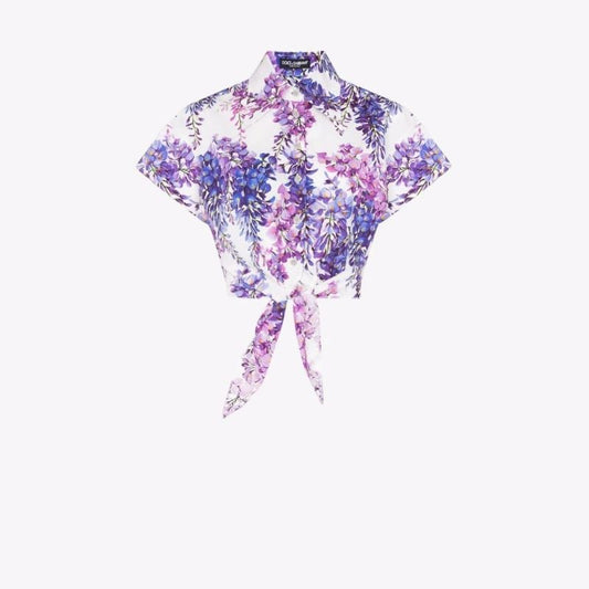 Wisteria Print Knot Detail Cotton Top