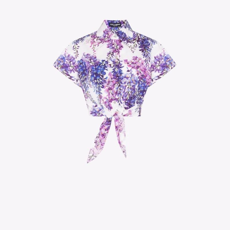 Wisteria Print Knot Detail Cotton Top
