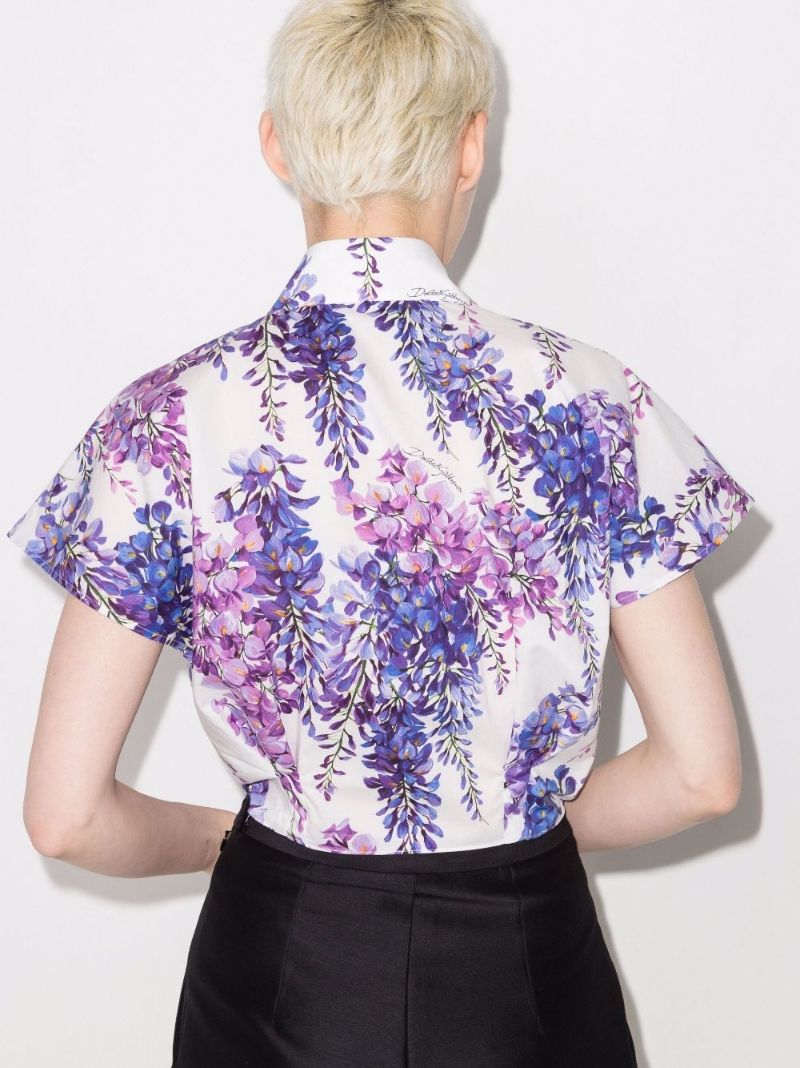 Wisteria Print Knot Detail Cotton Top