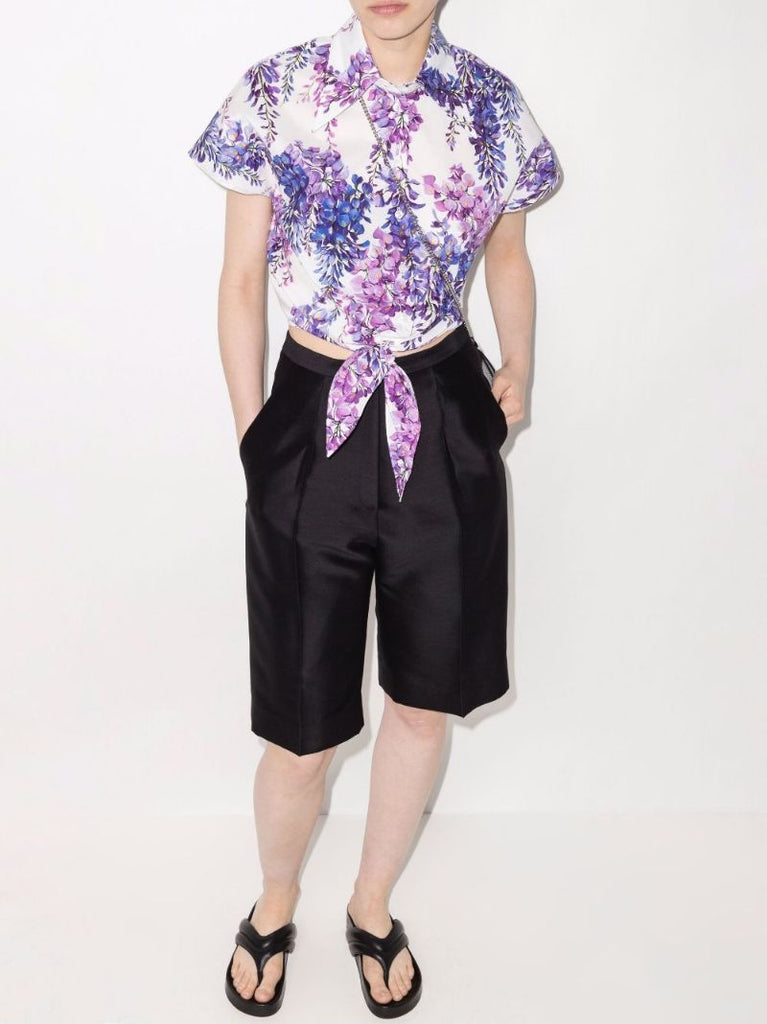 Wisteria Print Knot Detail Cotton Top