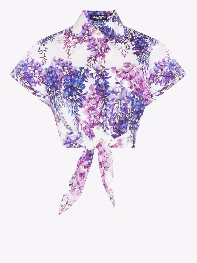 Wisteria Print Knot Detail Cotton Top