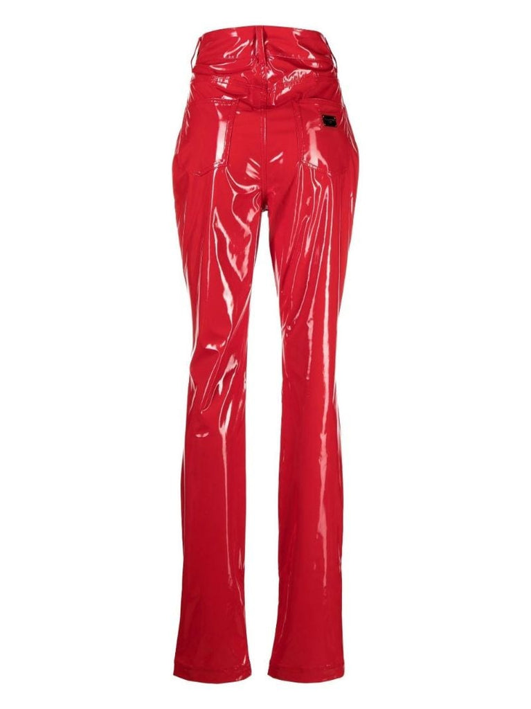 Red High Waist Vinyl Skinny Trousers