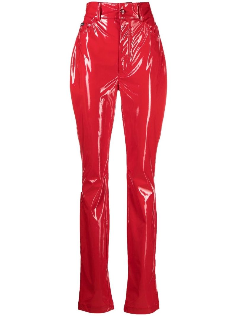 Red High Waist Vinyl Skinny Trousers