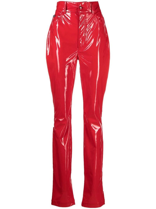 Red High Waist Vinyl Skinny Trousers