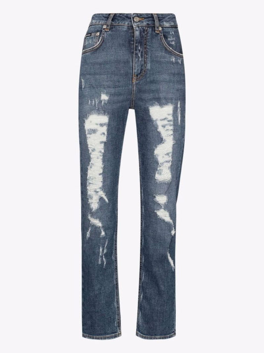 Distressed Straight Leg Jeans