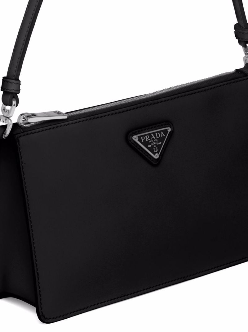 Black Triangle Logo Leather Shoulder Bag