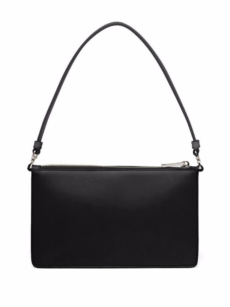 Black Triangle Logo Leather Shoulder Bag