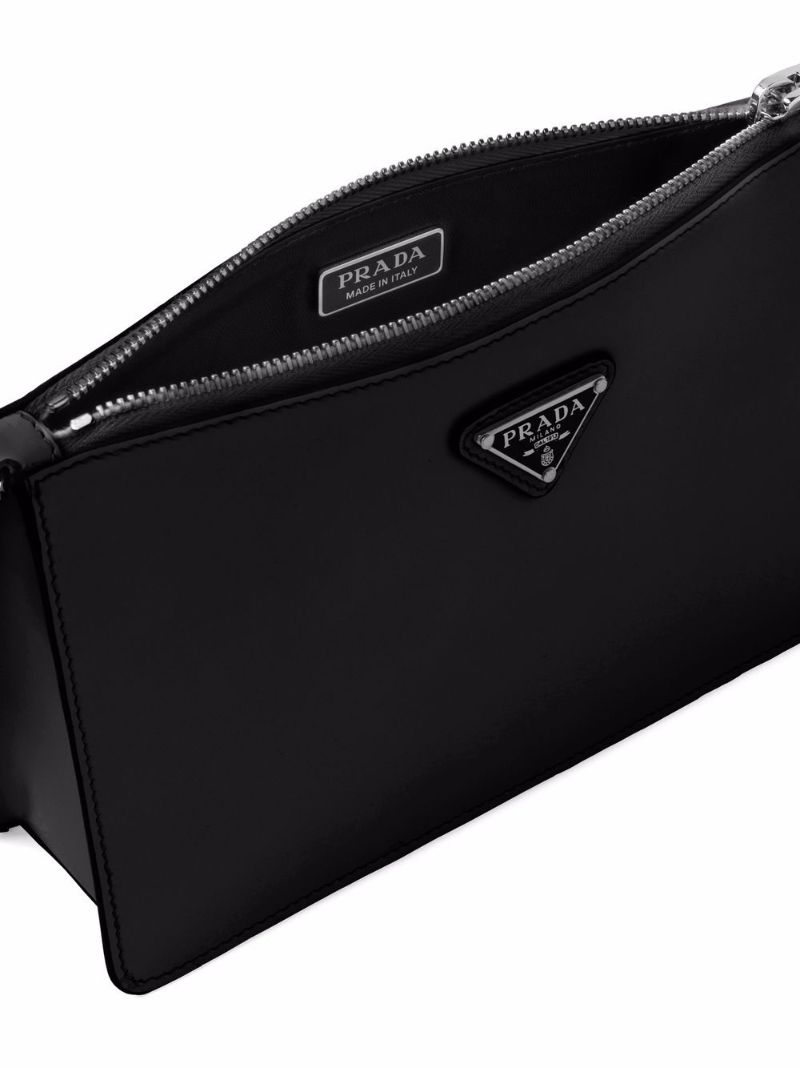 Black Triangle Logo Leather Shoulder Bag
