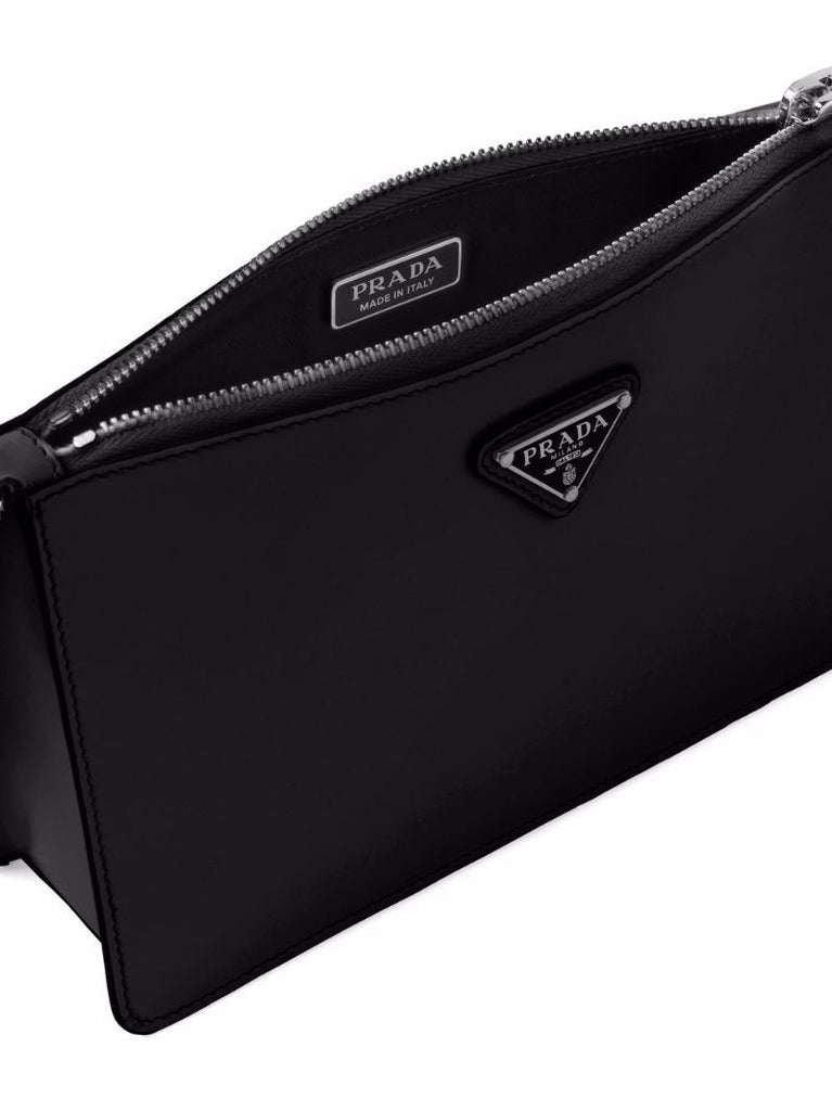 Black Triangle Logo Leather Shoulder Bag