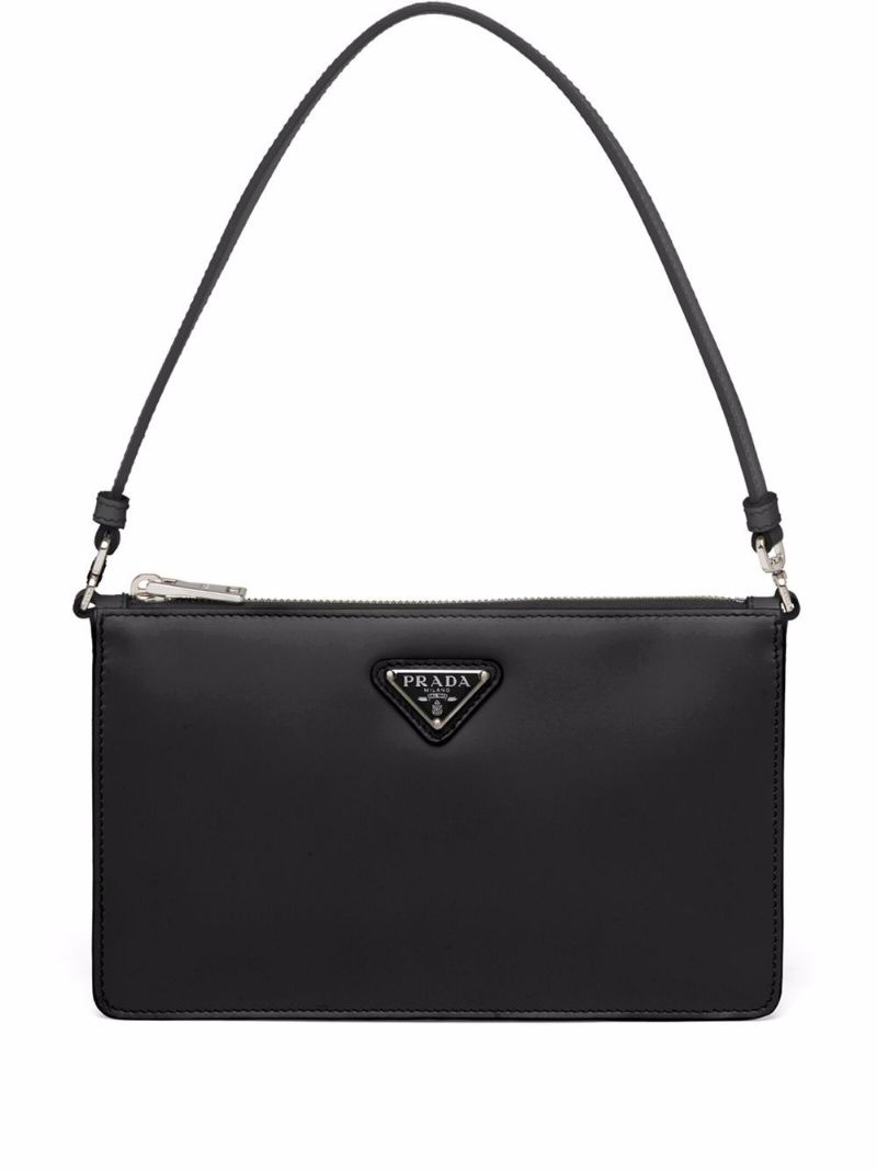 Black Triangle Logo Leather Shoulder Bag