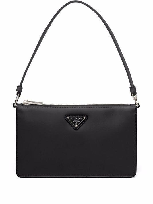 Black Triangle Logo Leather Shoulder Bag