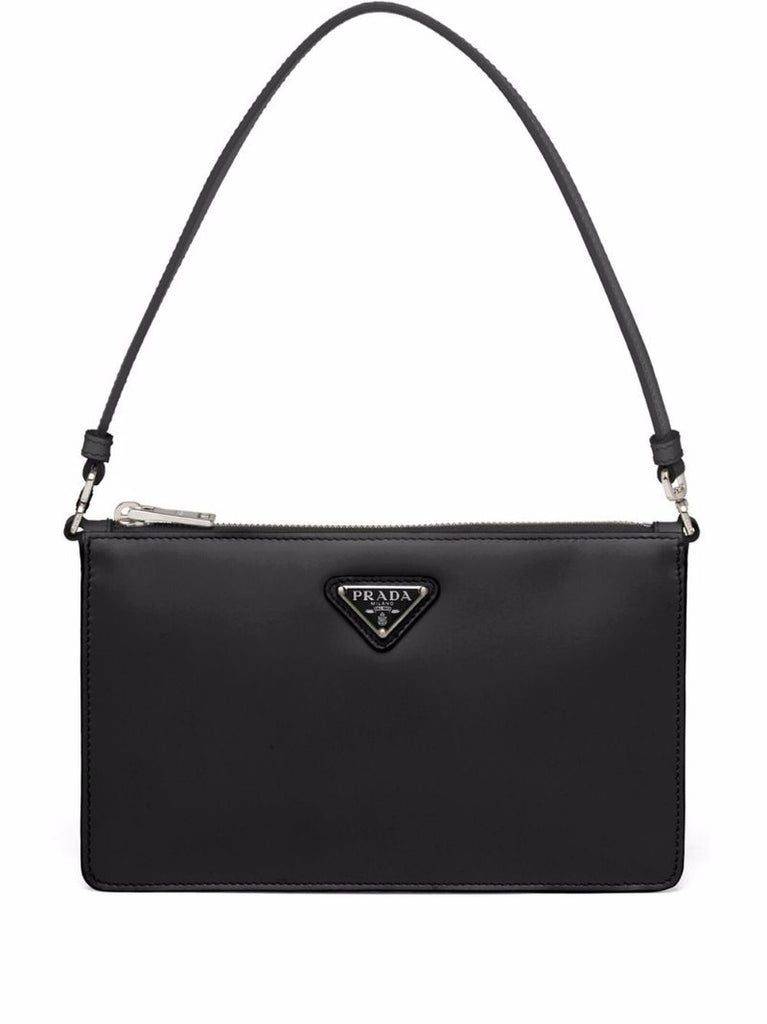 Black Triangle Logo Leather Shoulder Bag