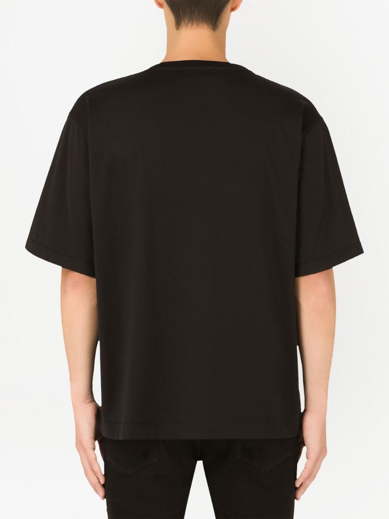 Black Logo Embroidered Cotton T-shirt