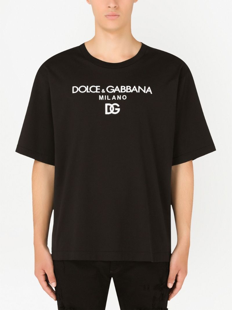 Black Logo Embroidered Cotton T-shirt