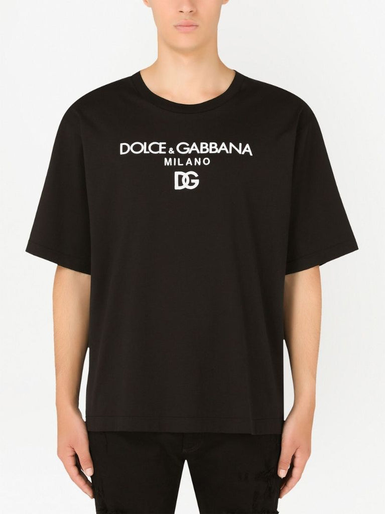 Black Logo Embroidered Cotton T-shirt
