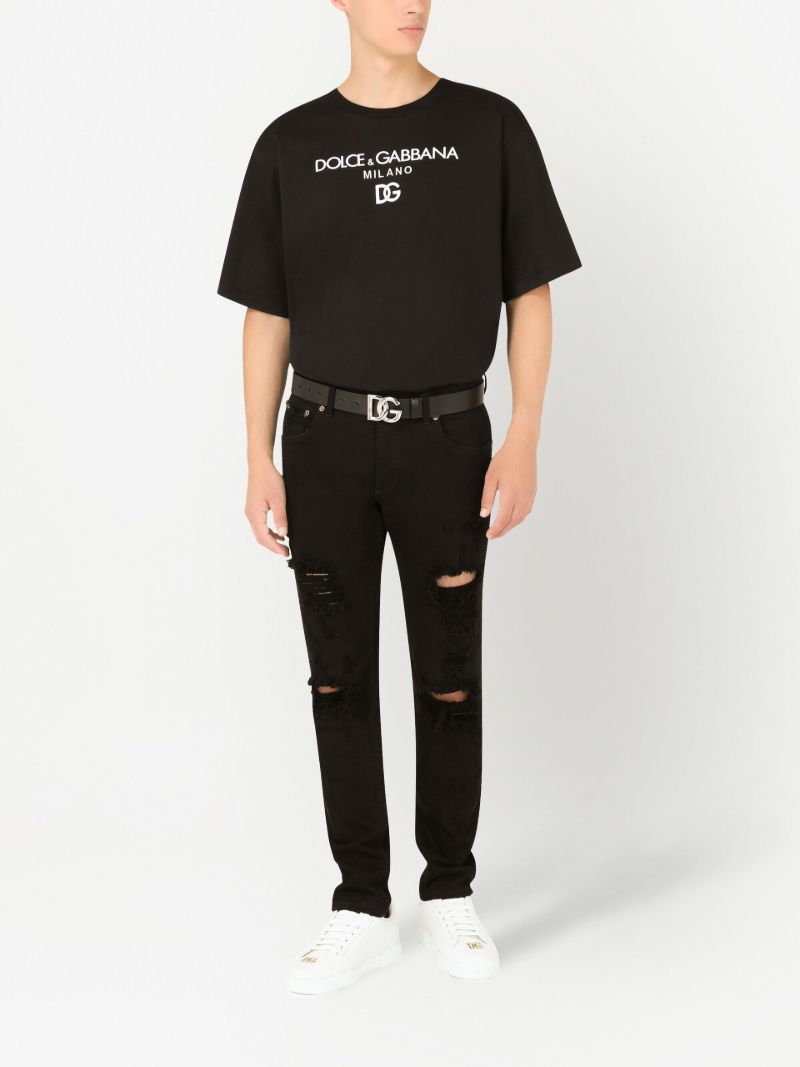 Black Logo Embroidered Cotton T-shirt