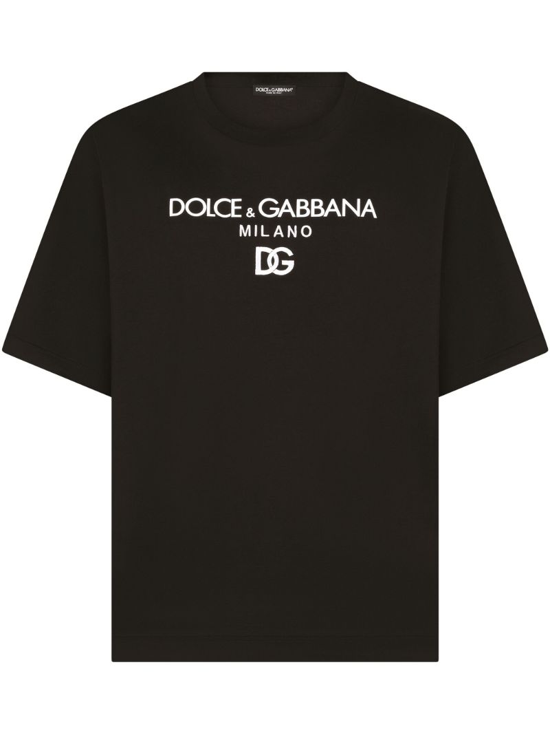 Black Logo Embroidered Cotton T-shirt