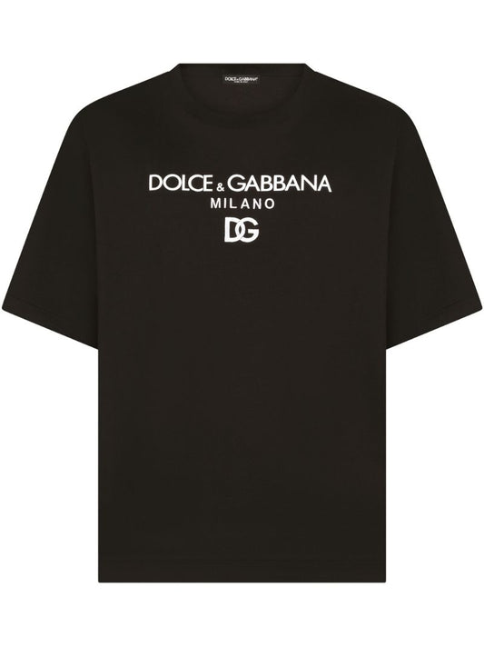 Black Logo Embroidered Cotton T-shirt