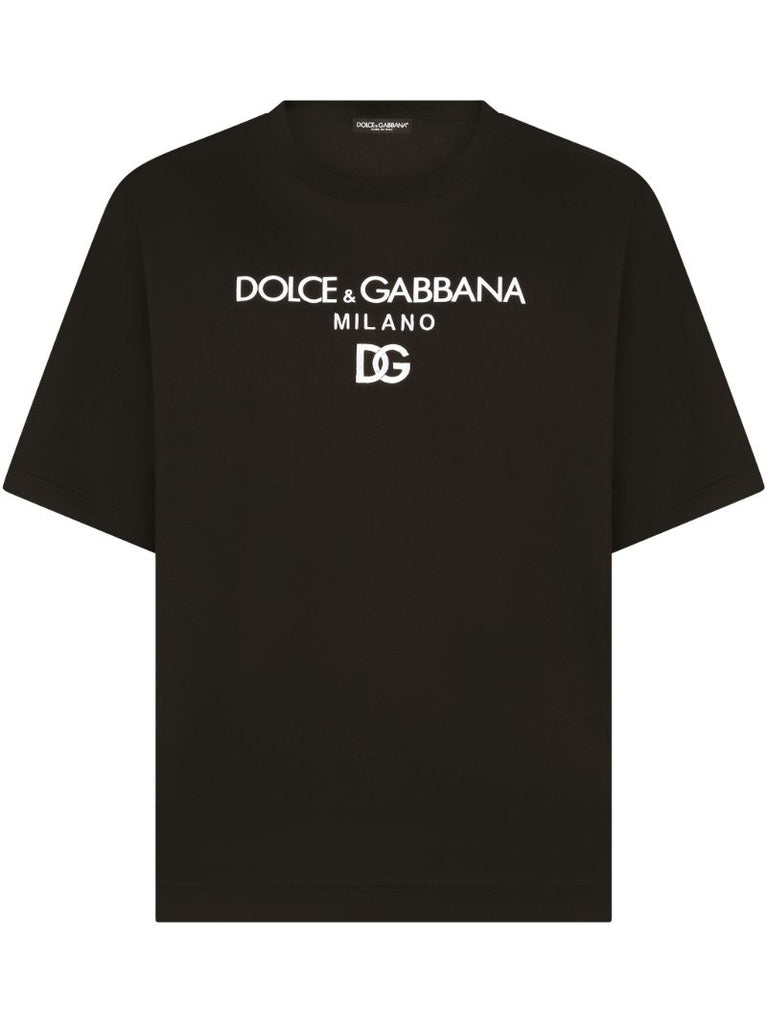 Black Logo Embroidered Cotton T-shirt