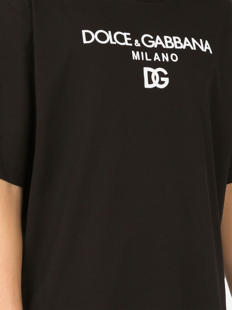 Black Logo Embroidered Cotton T-shirt