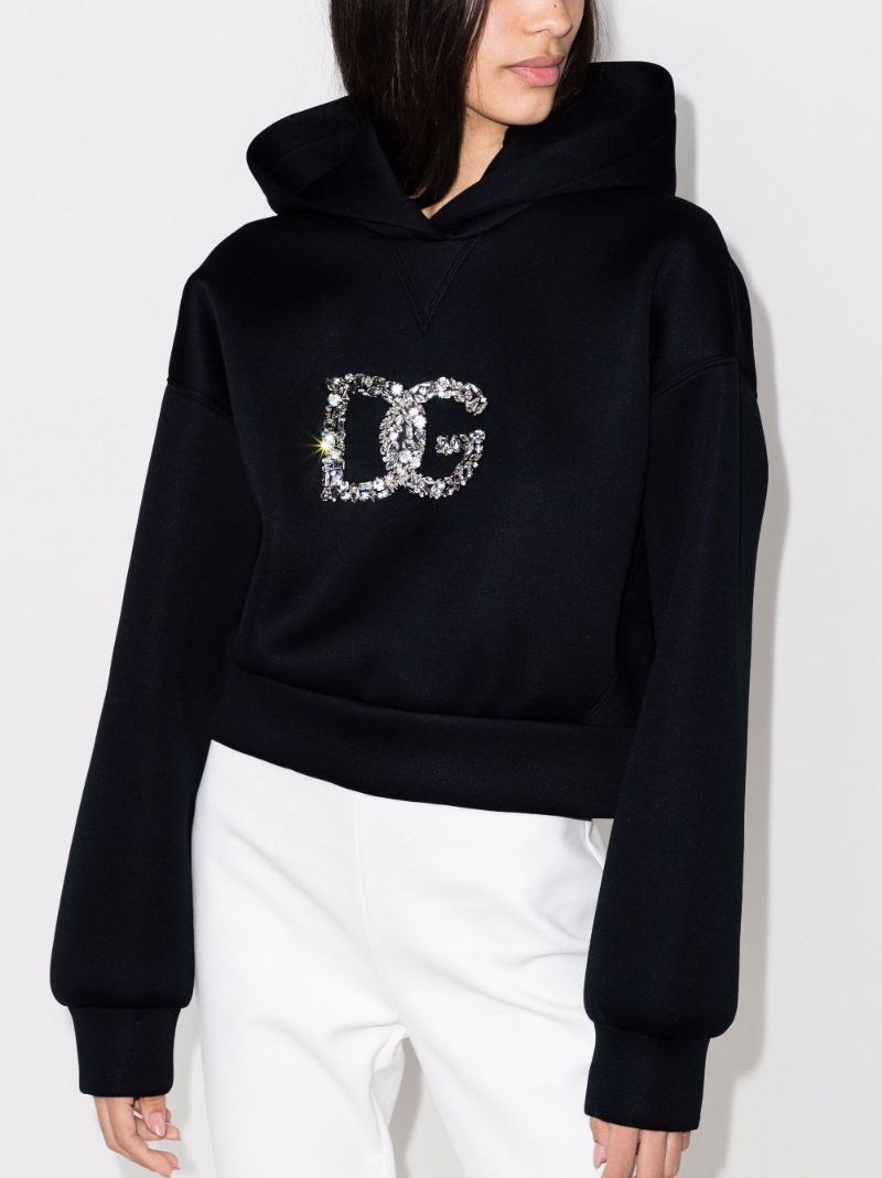 Embellished Logo Cropped Hoodie