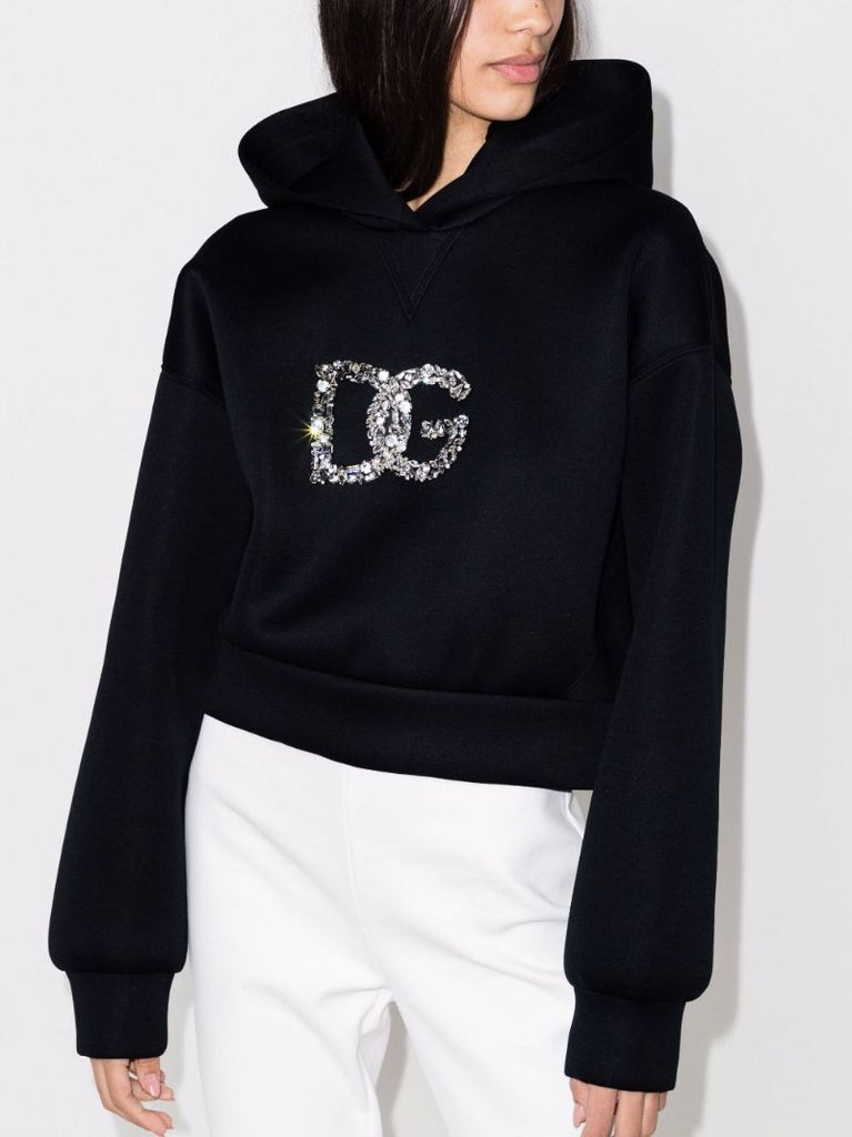 Embellished Logo Cropped Hoodie