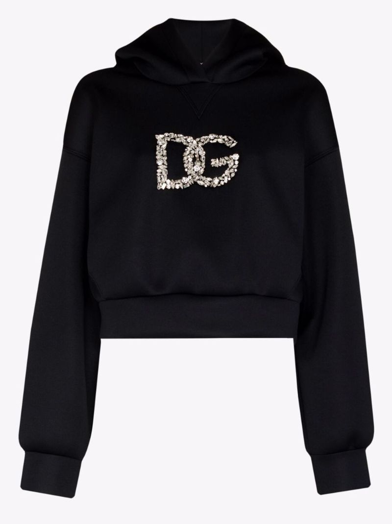 Embellished Logo Cropped Hoodie