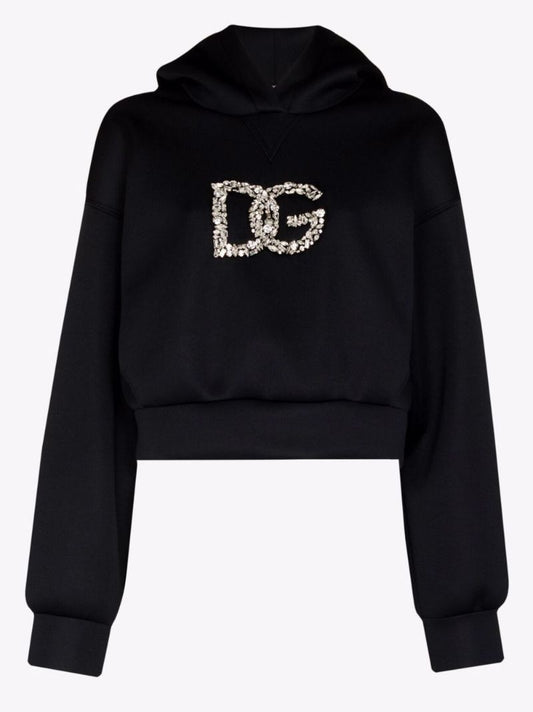 Embellished Logo Cropped Hoodie