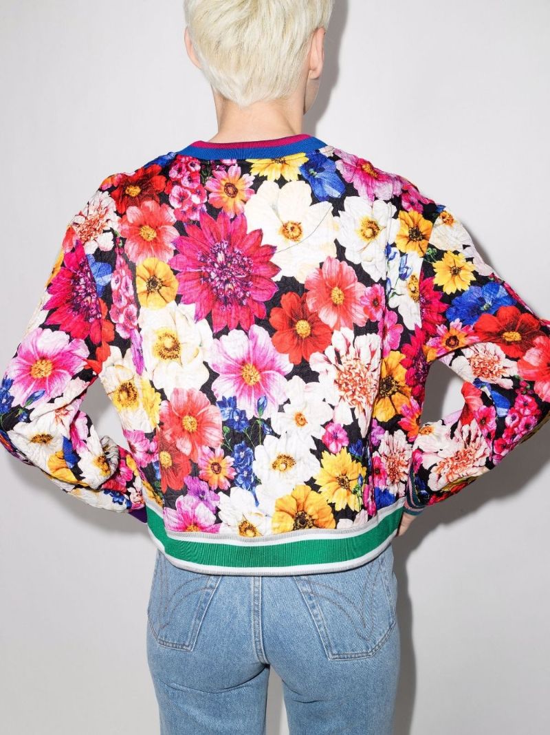 Floral Print Logo Brocade Cropped Sweatshirt