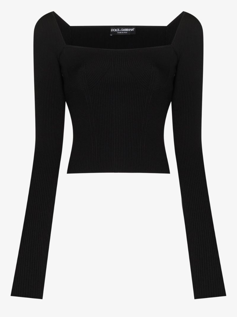 Square Neck Ribbed Knit Top