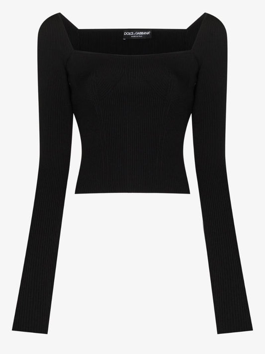 Square Neck Ribbed Knit Top