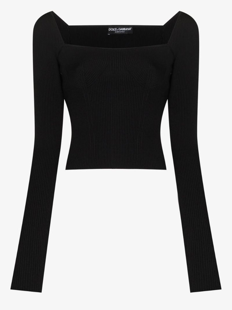 Square Neck Ribbed Knit Top