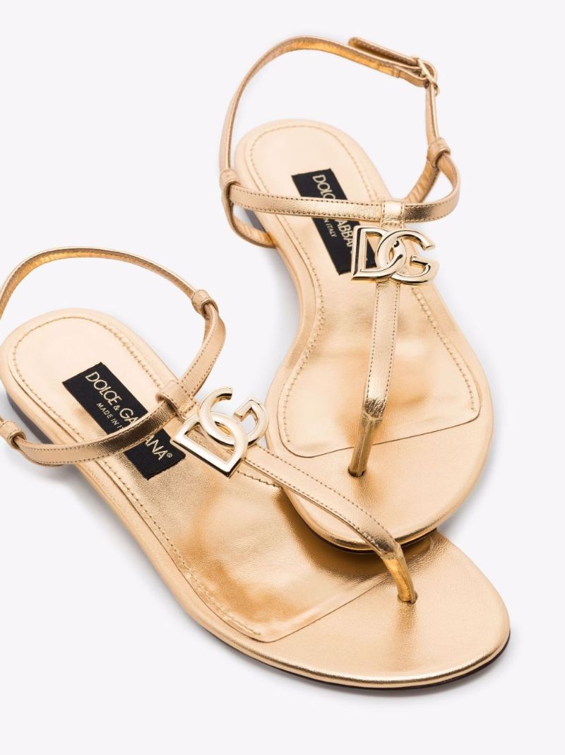 Gold Dg Logo Leather Sandals