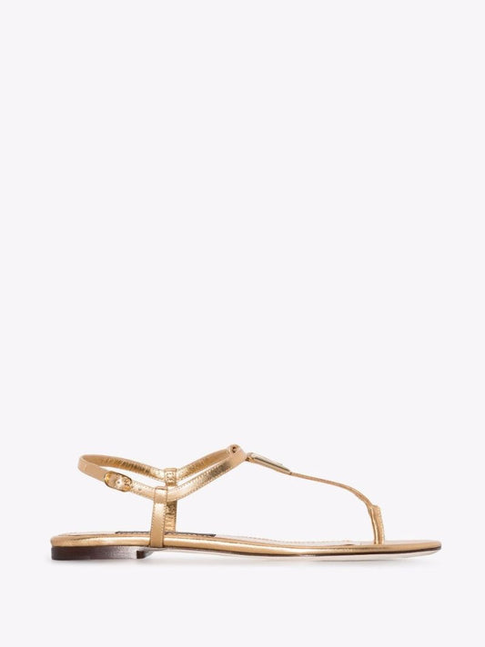 Gold Dg Logo Leather Sandals
