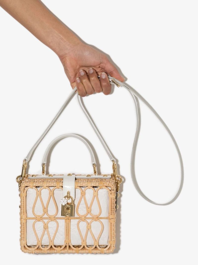 Neutral Brocade Wicker Shoulder Bag