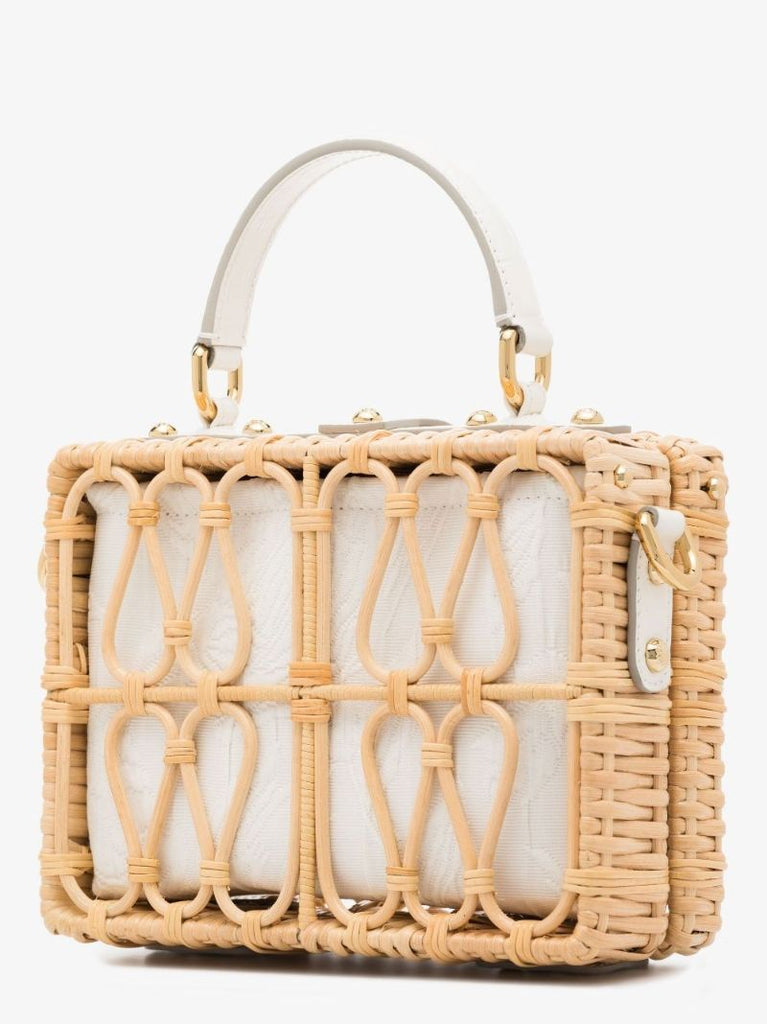 Neutral Brocade Wicker Shoulder Bag