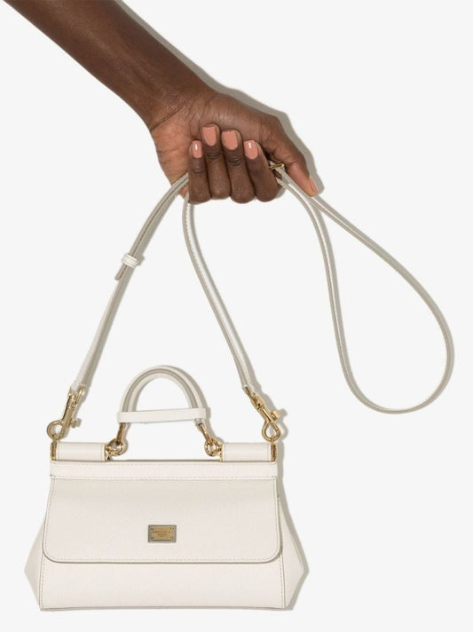 White Sicily Small Leather Tote Bag