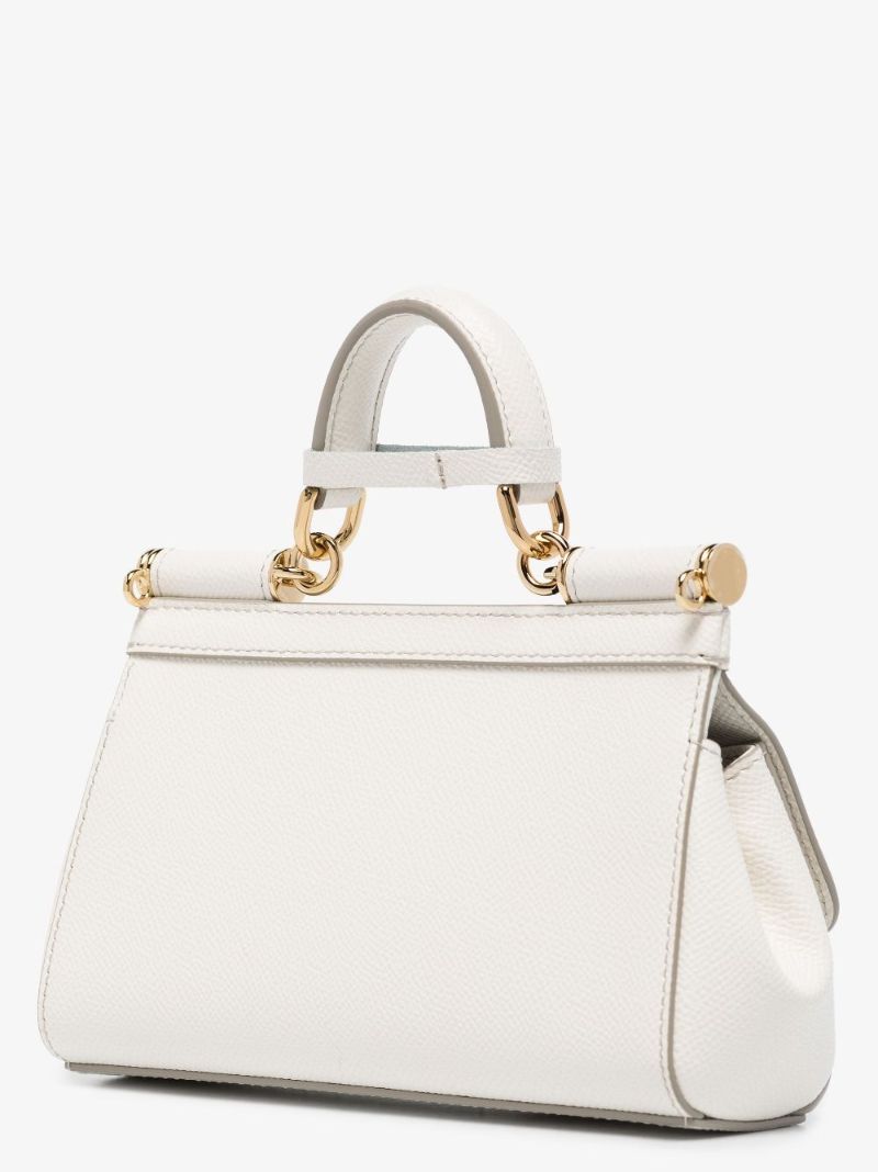 White Sicily Small Leather Tote Bag