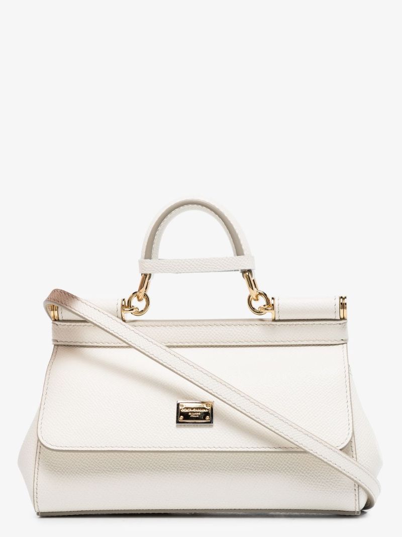 White Sicily Small Leather Tote Bag