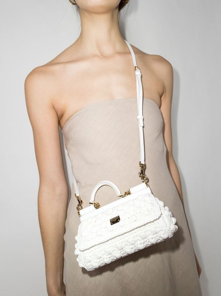 White Sicily Crocheted Small Tote Bag